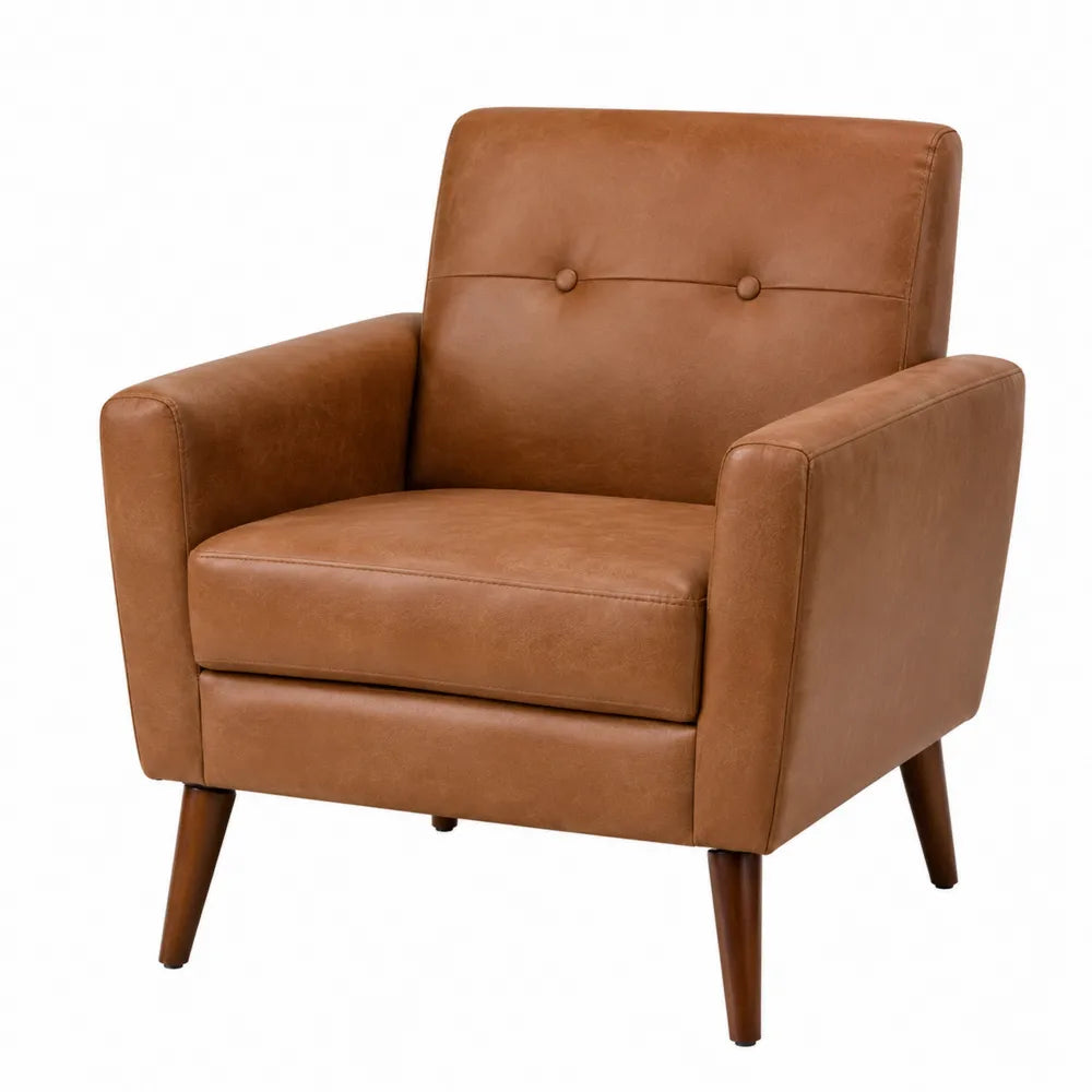 Poltrona 78 cm x 80 cm x 85 cm in PU marrone con struttura in legno gambe in legno massello e schienale imbottito con bottoni