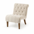 Poltrona senza braccioli imbottita in tessuto beige con schienale capitonné e gambe in legno 78 cm x 80 cm x 75 cm