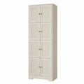 Armadio contenitore 60 x 35 x 180 cm in pannello truciolare e MDF bianco crema con 8 ante scanalate e pomelli color oro