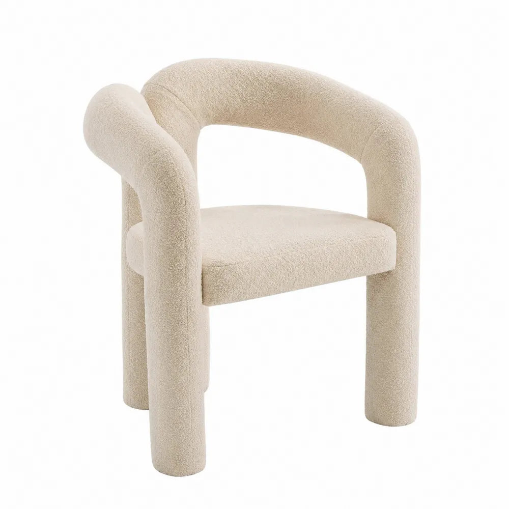 Poltrona imbottita con braccioli integrati in tessuto bouclé beige struttura tubolare 60 cm x 55 cm x 78 cm