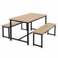 Tavolo da pranzo 140 x 80 x 75 cm set 3 pezzi con 2 panche struttura in acciaio nero piano in MDF effetto legno naturale stile industriale