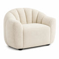 Poltrona imbottita a pozzetto in tessuto bouclé beige con piedini neri 75 cm x 75 cm x 80 cm