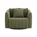 Poltrona girevole imbottita in tessuto bouclé verde con base rotonda in acciaio nero 85 cm x 80 cm x 78 cm