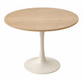 Tavolo da pranzo rotondo 100 cm in MDF effetto rovere naturale con base centrale in acciaio bianco crema altezza 75 cm