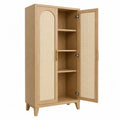 Armadio contenitore alto 80 x 40 x 150 cm in pannello truciolare effetto rovere chiaro con 2 ante in rattan beige