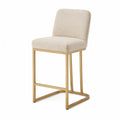 Sgabello alto imbottito con schienale in tessuto bouclé beige e telaio in acciaio color oro 45 cm x 50 cm x 98 cm