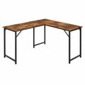 Scrivania angolare a L con piano in truciolare effetto legno marrone struttura in acciaio nero circa 140 x 120 x 75 cm