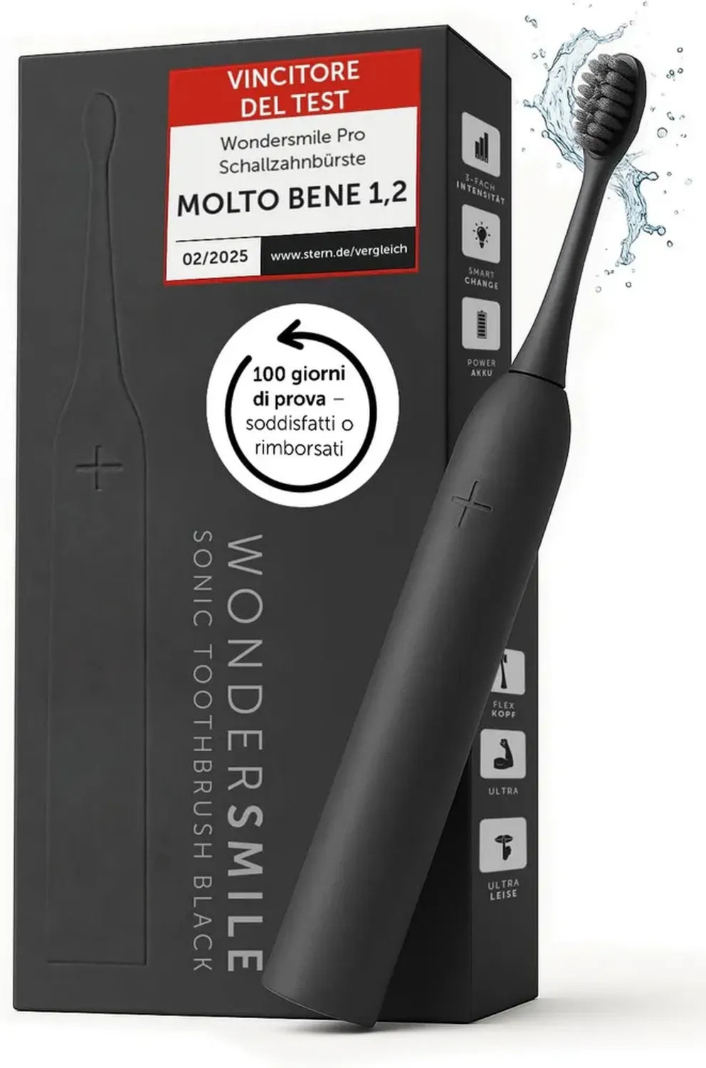 Spazzolino Sonico Pro Wondersmile con 4 Programmi e Testina Intelligente - Editione Ultimate Black