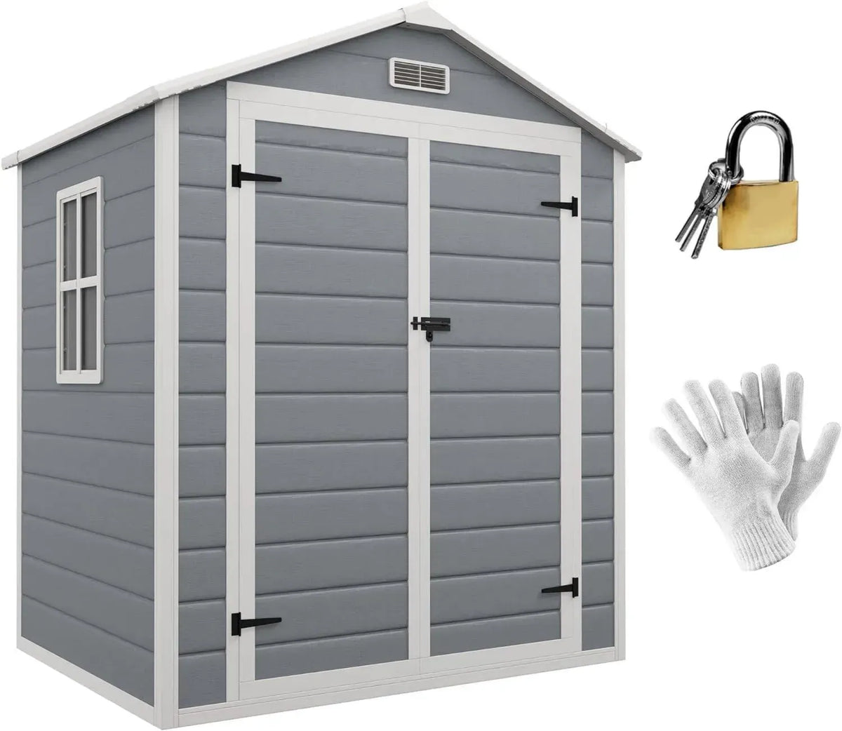 Capanno da Giardino in Alluminio, Doppia Porta e Finestra, 183x134x210 cm, Grigio