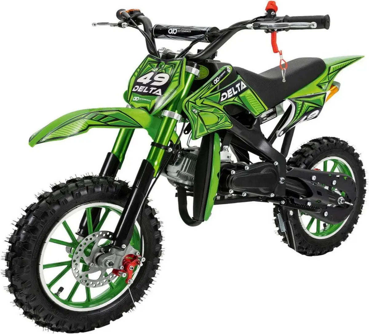 Mini Moto Orion 49cc 2T con Avviamento Facile e Freno a Disco, Ruote 10' Verde
