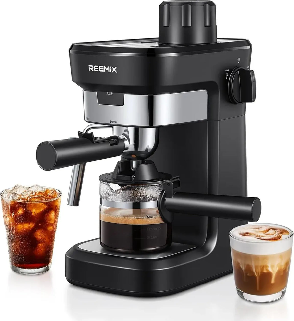 Macchina da Caffè Espresso Manuale con Schiumatore e Accessori Inclusi, 6 Bar, Nero