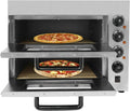 Forno per pizza in acciaio inox, 3000W, capacità 2x20L, temperatura regolabile 50-350°C, timer 1-60 minuti, finestra LED, 220V