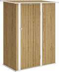 Casetta da Giardino in Acciaio Zincato con Tetto Inclinato e Porta Bloccabile, 142x86x189 cm, Effetto Legno