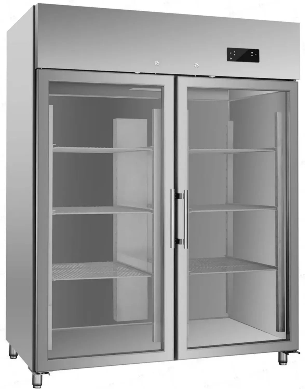 Frigorifero Industriale in Acciaio Inox con Doppia Porta in Vetro, 1400L, -2/+8°C, Ventilato