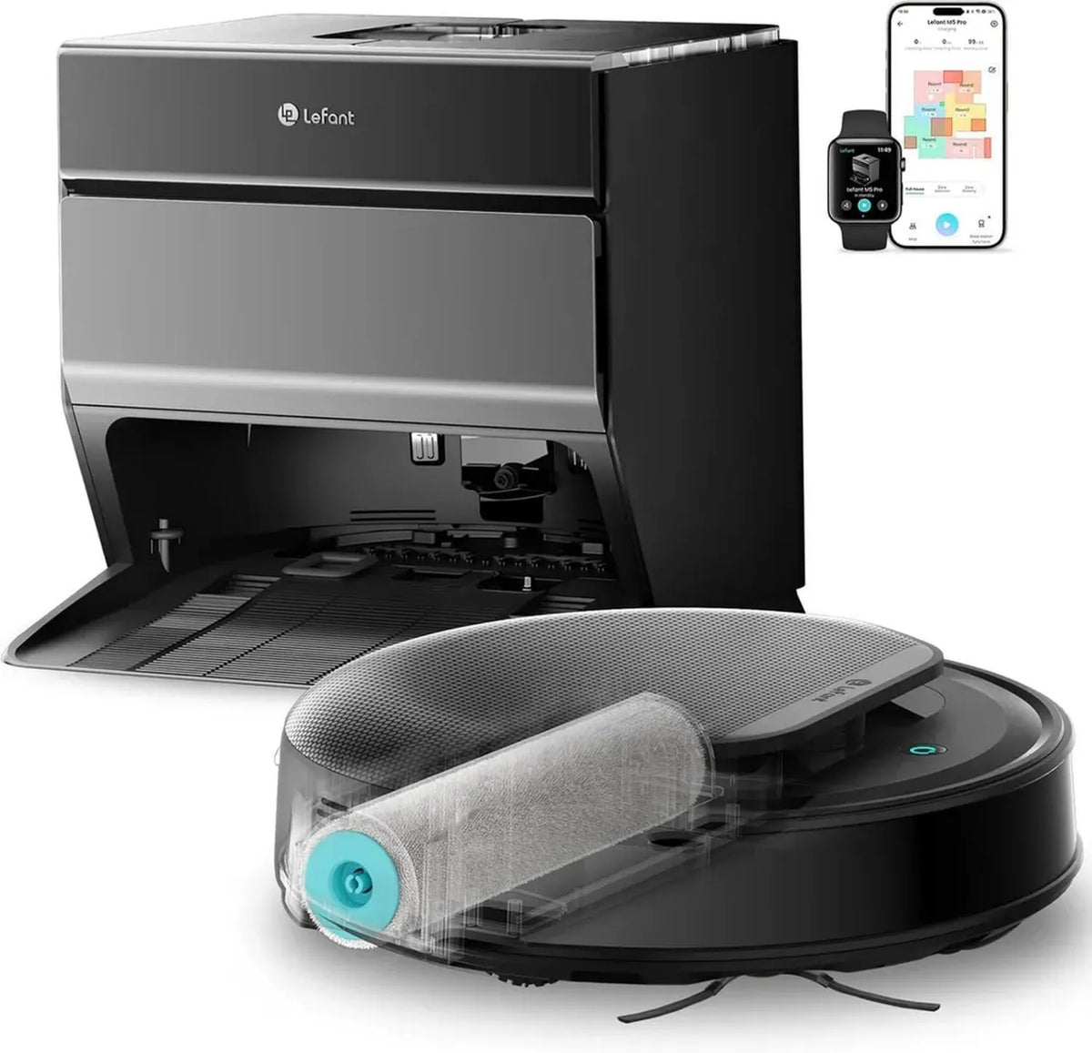 Lefant M5 Pro Robot Aspirapolvere e Lavapavimenti con Rullo Autopulente, Aspirazione Potente 18.000 Pa, Mappatura Intelligente LIDAR, Autonomia Lunga Durata, Compatibile con Alexa e App, Grigio