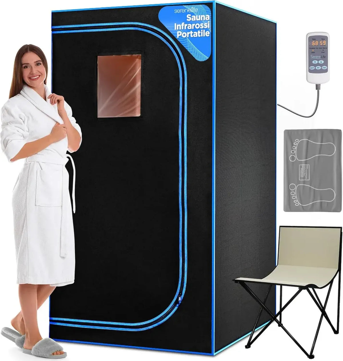 Cabina Sauna Portatile a Vapore per Casa con Sedia e Tappetino Riscaldante