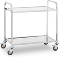 Carrello di Servizio in Acciaio Inox con 2 Ripiani, Altezza 94,5 cm