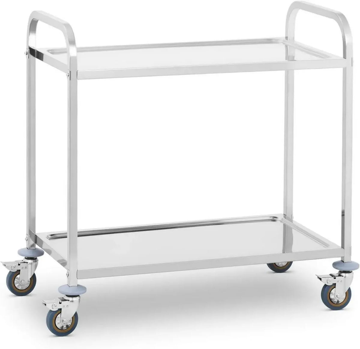 Carrello di Servizio in Acciaio Inox con 2 Ripiani, Altezza 94,5 cm