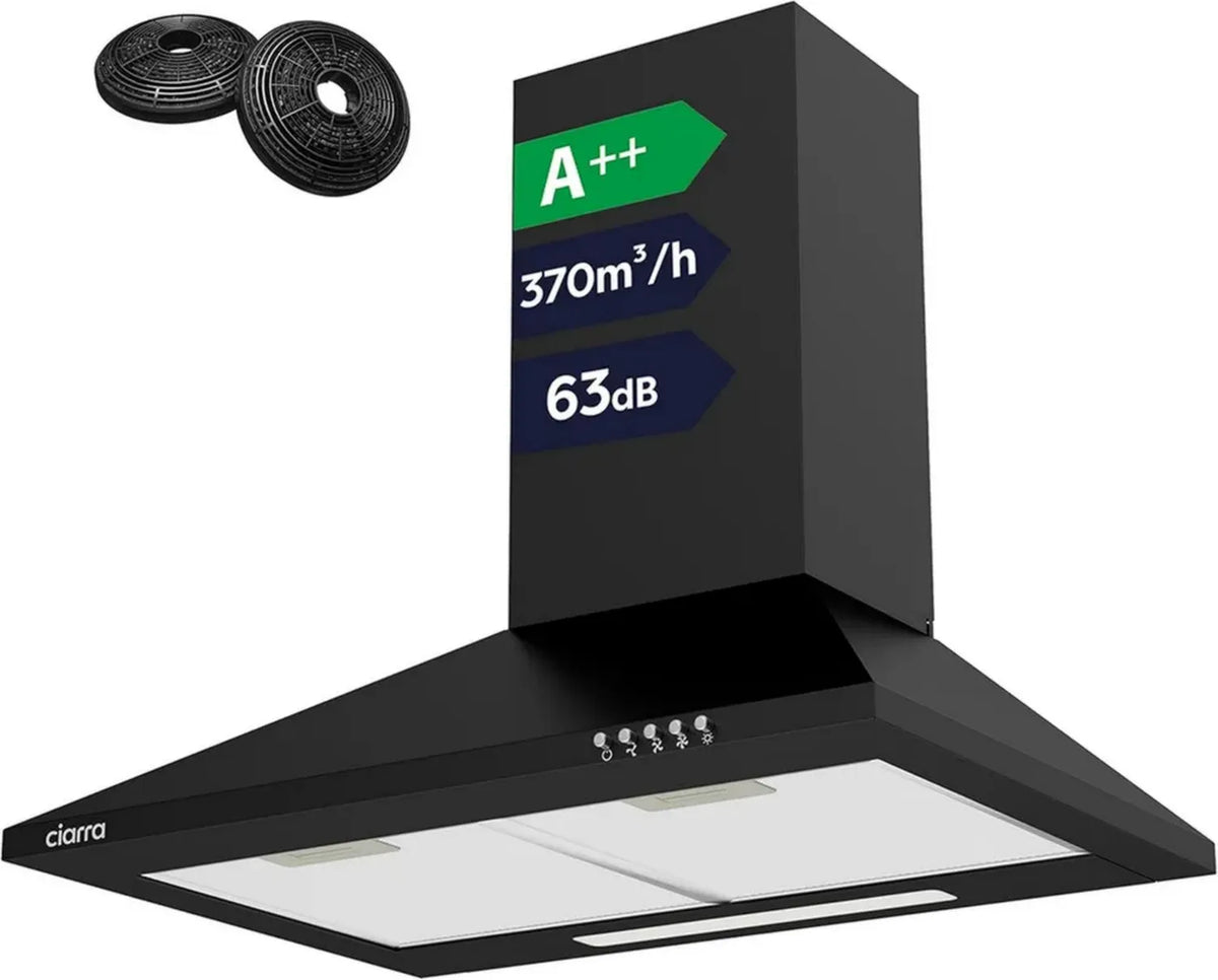 CIARRA Cappa Aspirante 60 cm Nero A++ con Filtro Carbone