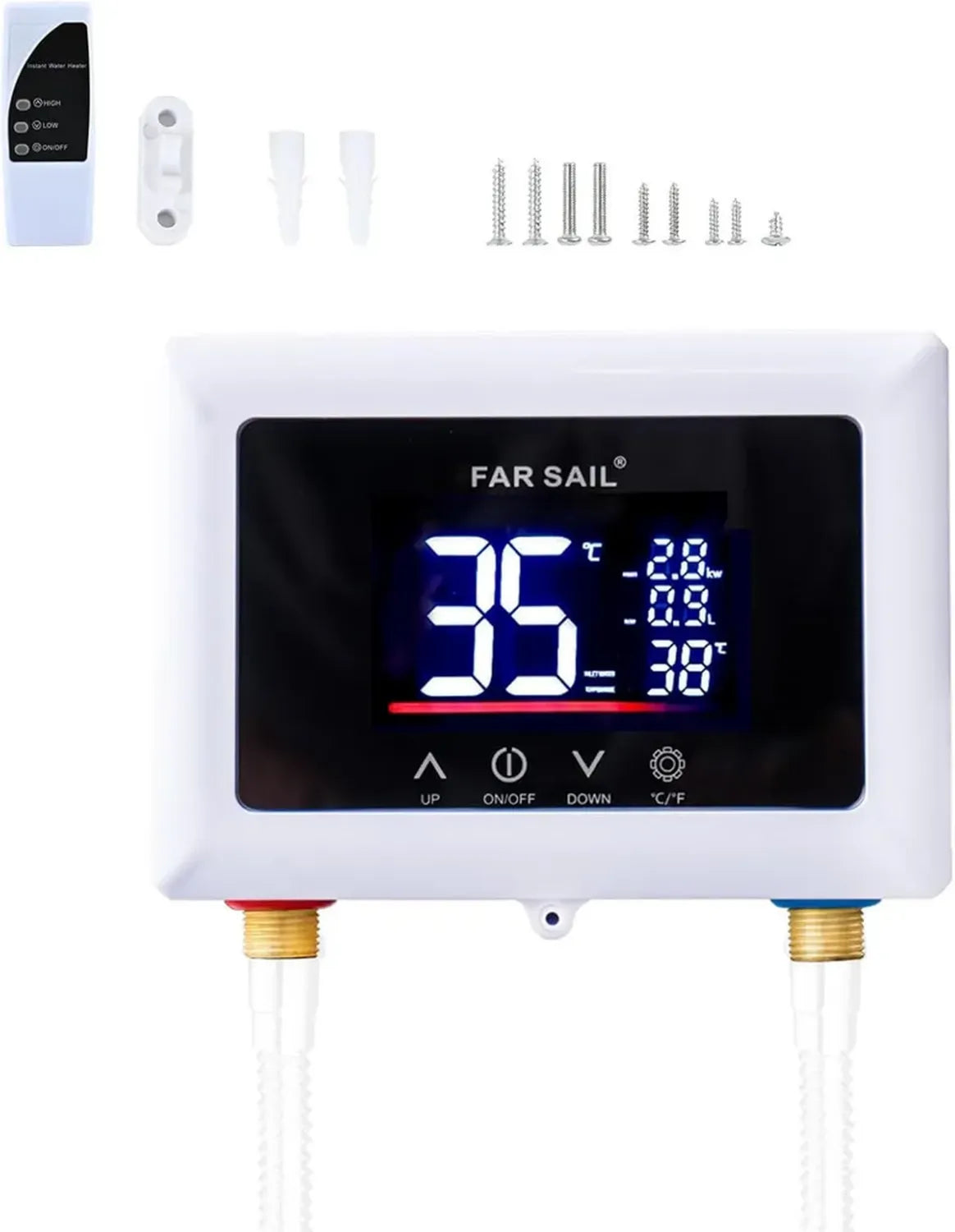 Scaldabagno istantaneo 5500W 230V con LED e touch, temperatura regolabile 20-50°C, adatto per doccia e cucina, montaggio a parete