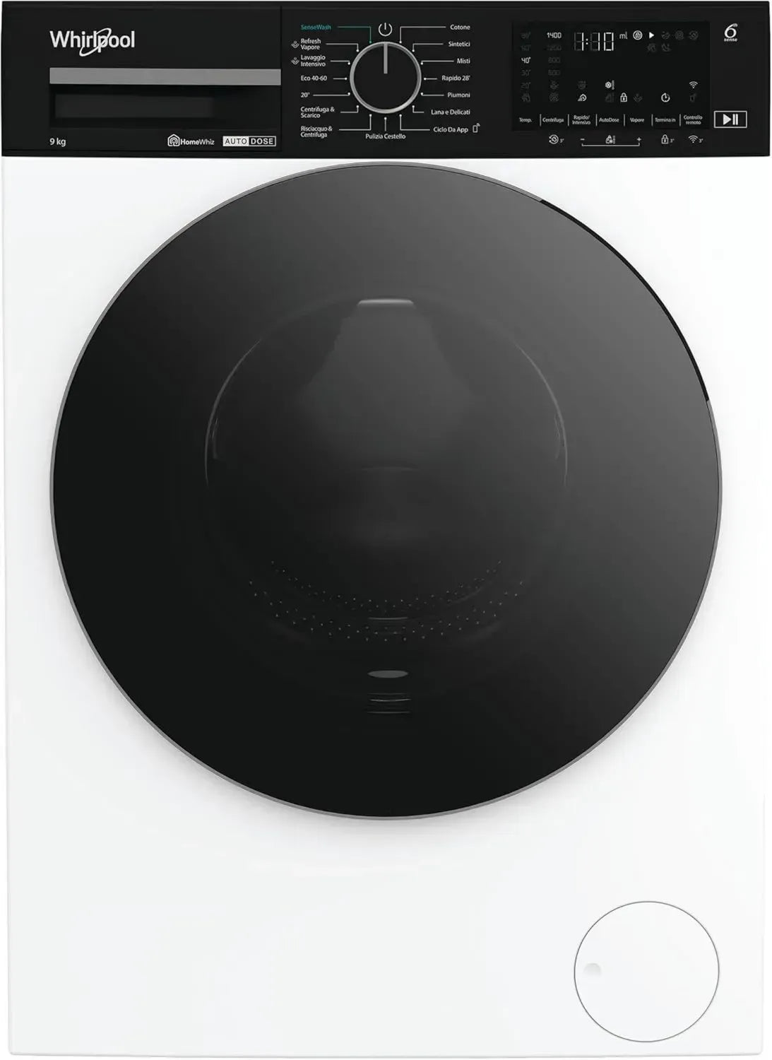 Whirlpool Lavatrice 9 Kg, Frontale, 1400 Giri, Classe A, 6° SENSO, AutoDose