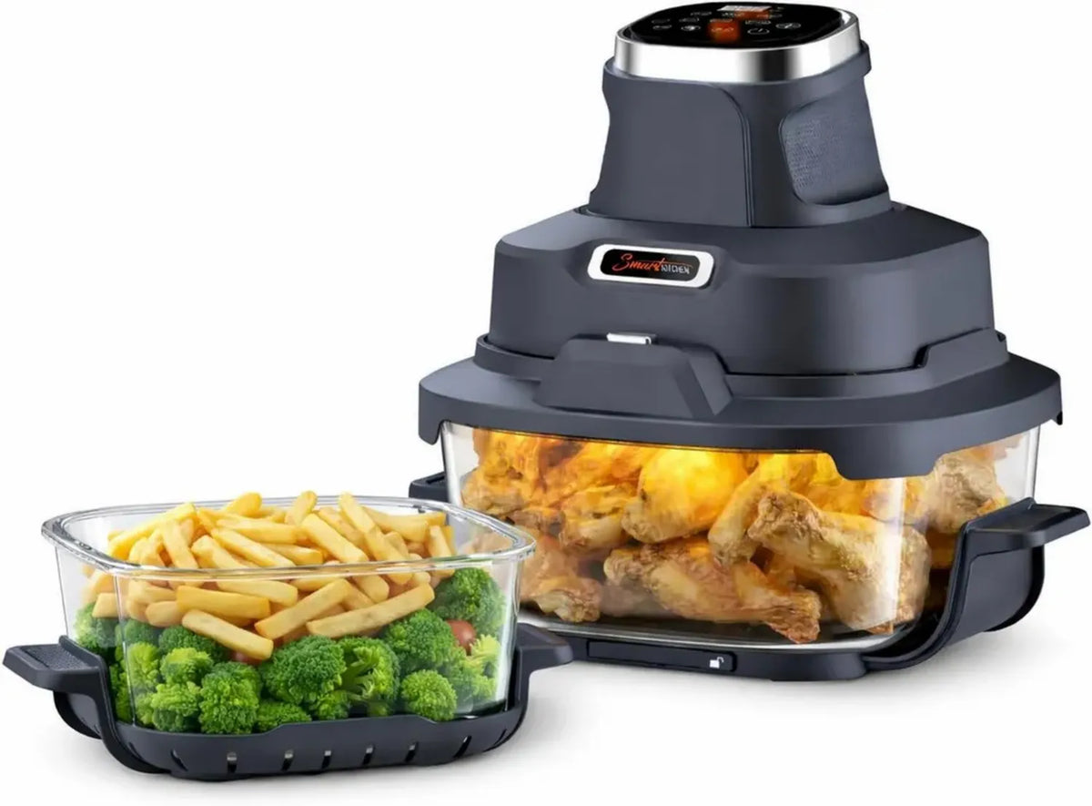 Friggitrice ad Aria 4 in 1 con Contenitore in Vetro, Capacità 5.5L, Compatta e Portatile