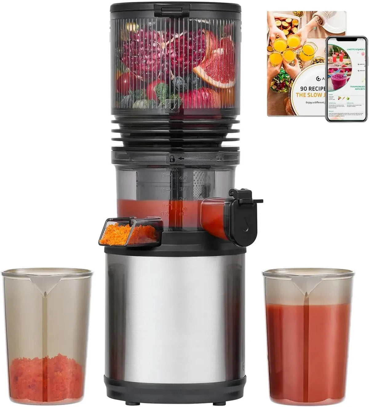 Centrifuga Estrattore di Succo Silenzioso con Bocca XL e Filtro in Acciaio Inox, Capacità 2L
