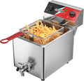 Friggitrice Commerciale CROSSON 6 Litri, Acciaio Inossidabile 3000W con Coperchio, Rubinetto di Scarico, Controllo del Tempo e Temperatura 80-200°C, per Cucina e Ristorante