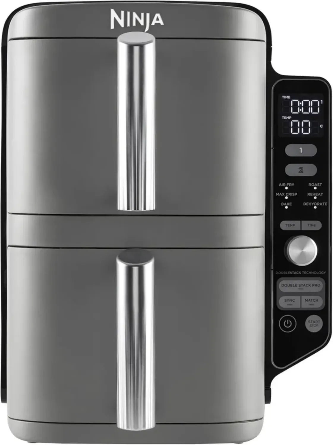 Ninja Friggitrice ad Aria XL Verticale con Doppio Cassetto, 4 Livelli di Cottura, Design Compatto, Capacità 9,5L, 6 Funzioni, 8 Porzioni