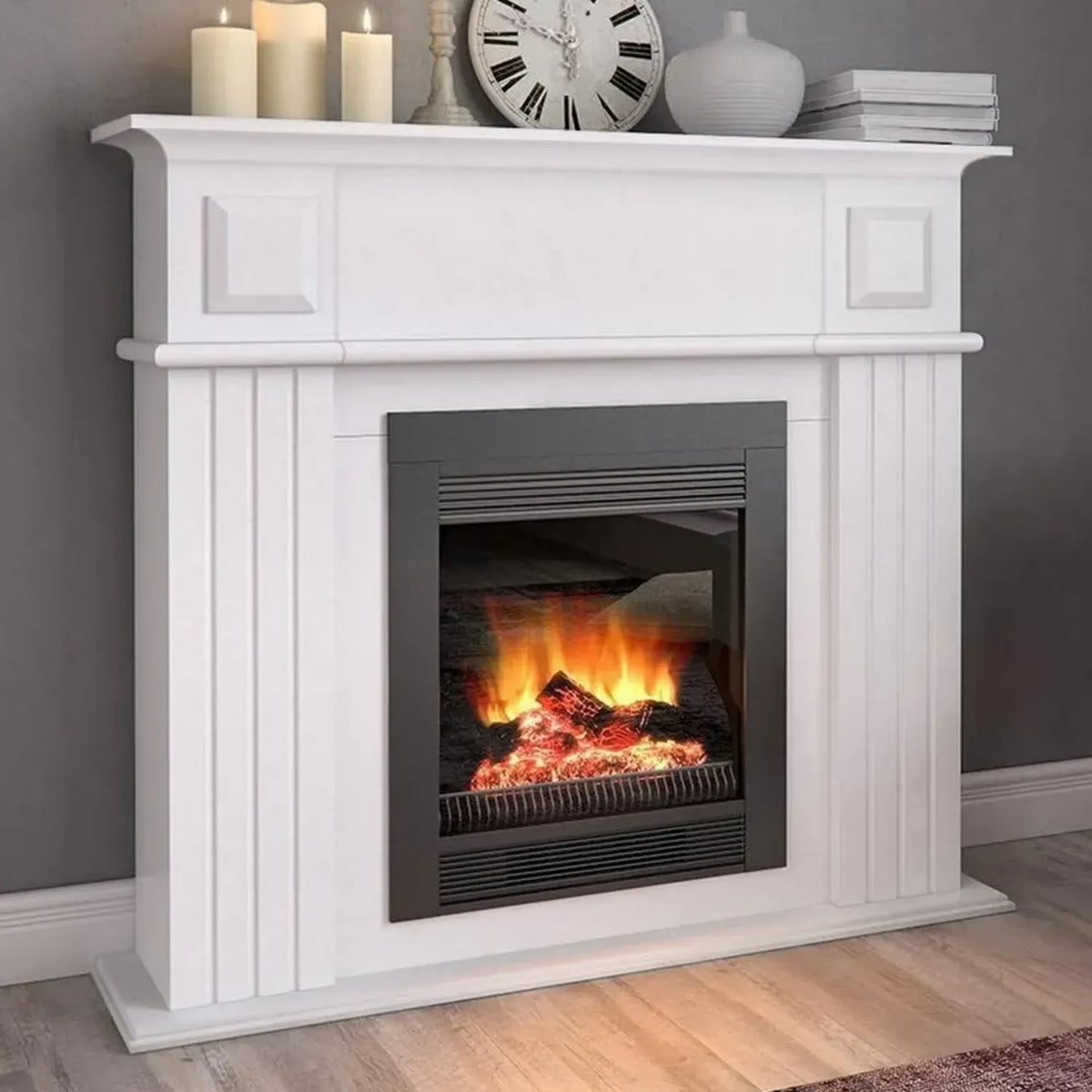 Camino Elettrico Chicago in Legno con Stufa Incassata 1800W, Design Retrò Silenzioso