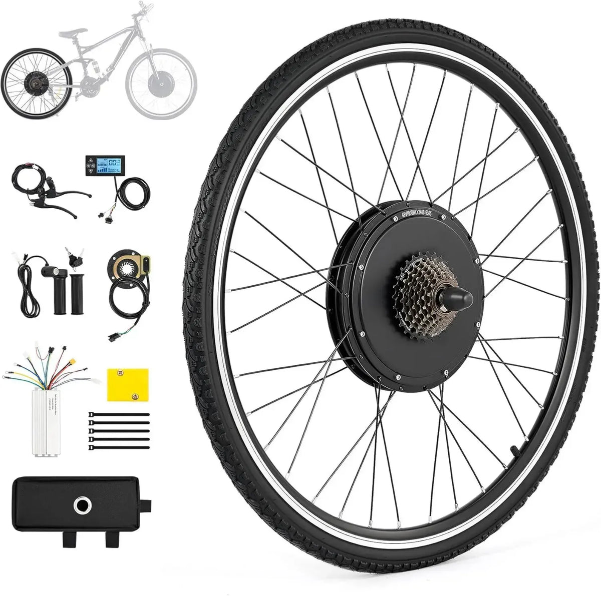 Kit di Conversione Bici Elettrica 500W/1000W CO-Z per Ruote 26/28 Pollici con LCD e PAS, Compatibile con Batterie 36V/48V
