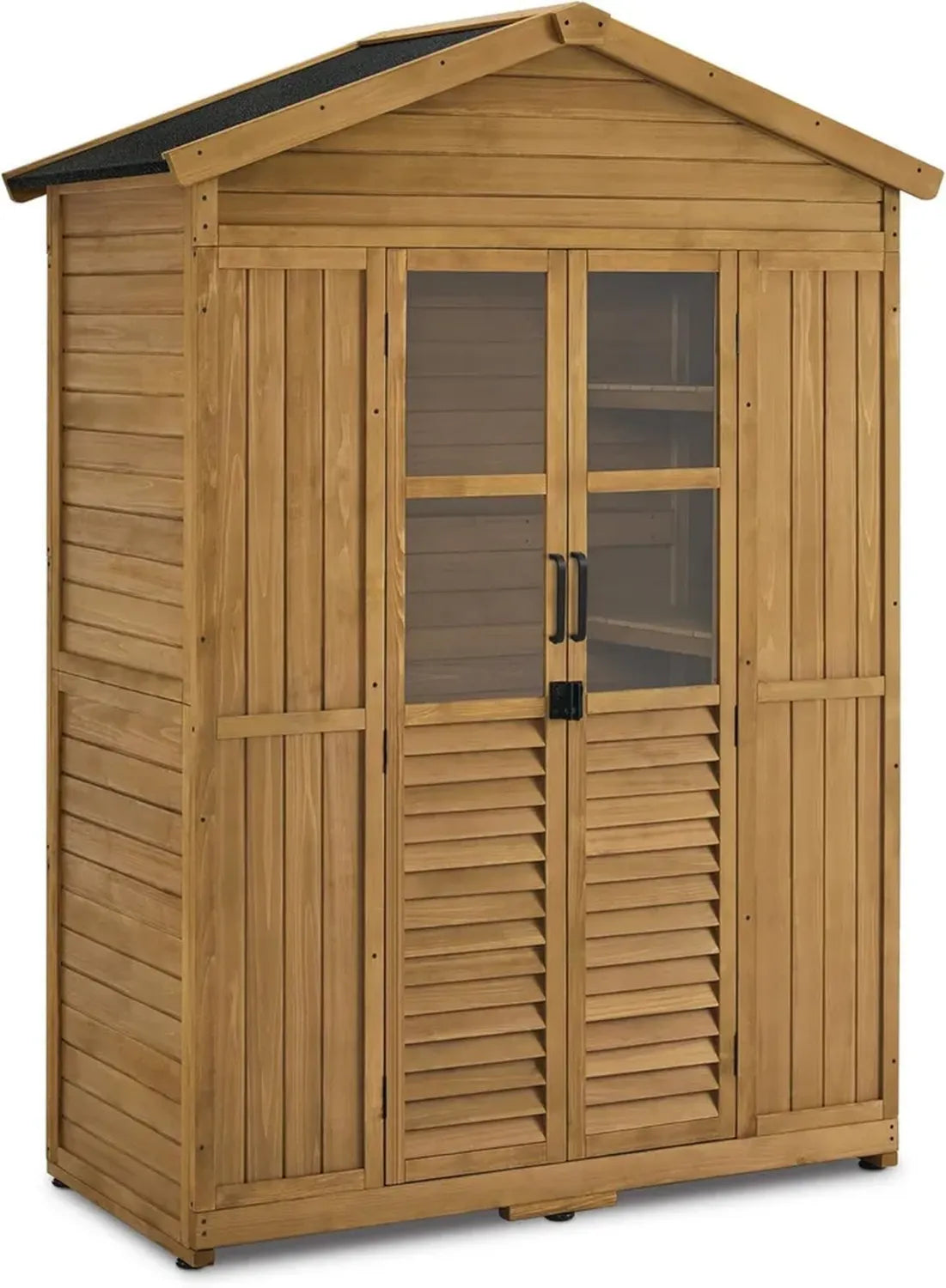 MCombo Casetta da Giardino in Legno Impermeabile, Armadio Porta Attrezzi Resistente 74x143x200 cm