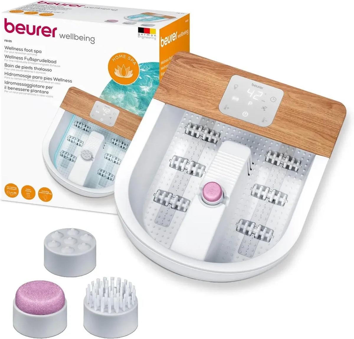 Beurer FB 65, Idromassaggiatore Plantare con Riscaldamento e Pedicure Integrato, Illuminazione Relax e Misura Fino al 51
