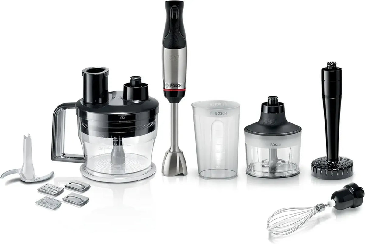 Bosch Serie 6 Frullatore a Immersione 1000W con Accessori Completi, Lame in Acciaio Inox, Velocità Regolabile, Design Ergonomico, Colore Nero