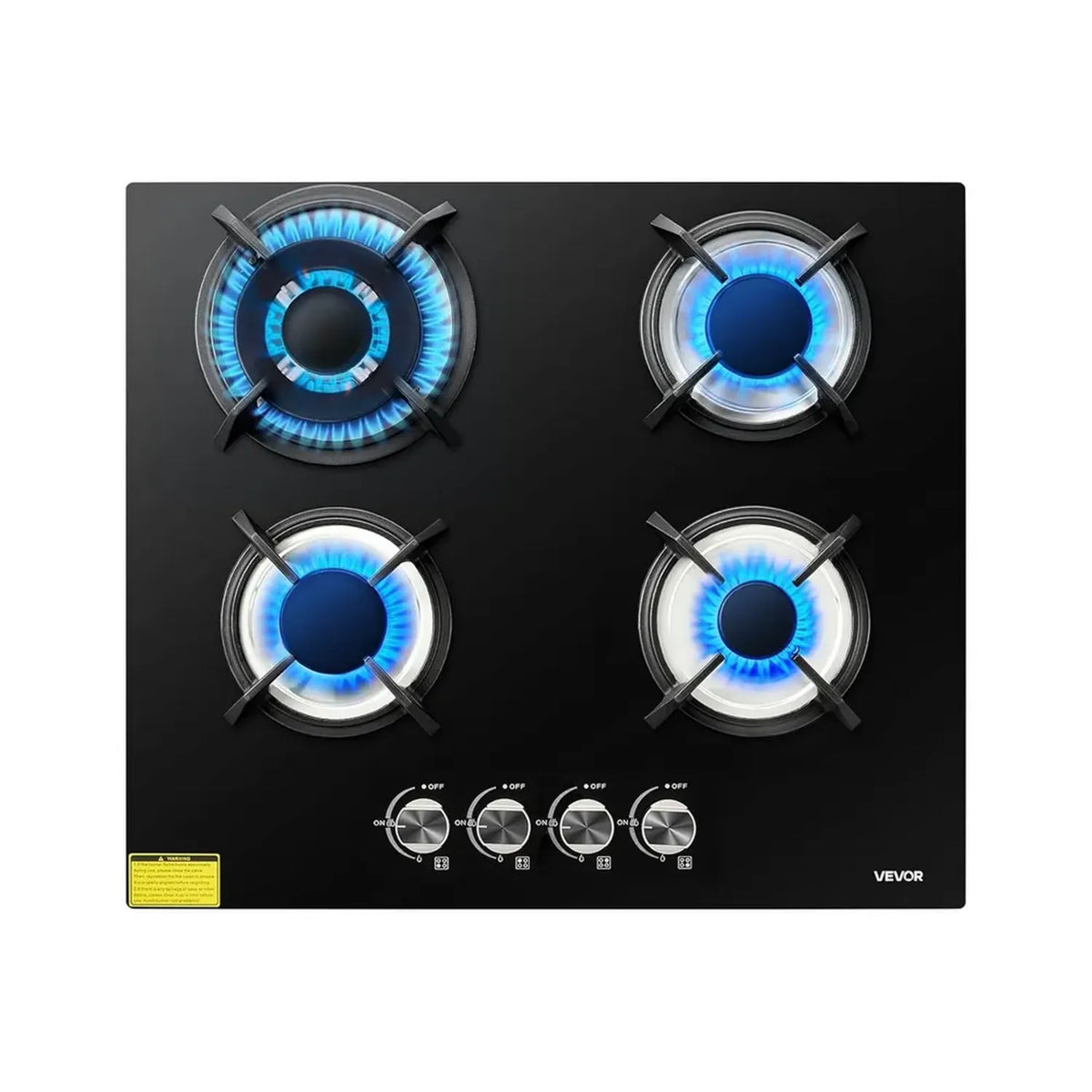 Piano Cottura VEVOR a 4 Fuochi in Vetro Temperato, 7800 W, GPL e GN, Sicurezza Termocoppia