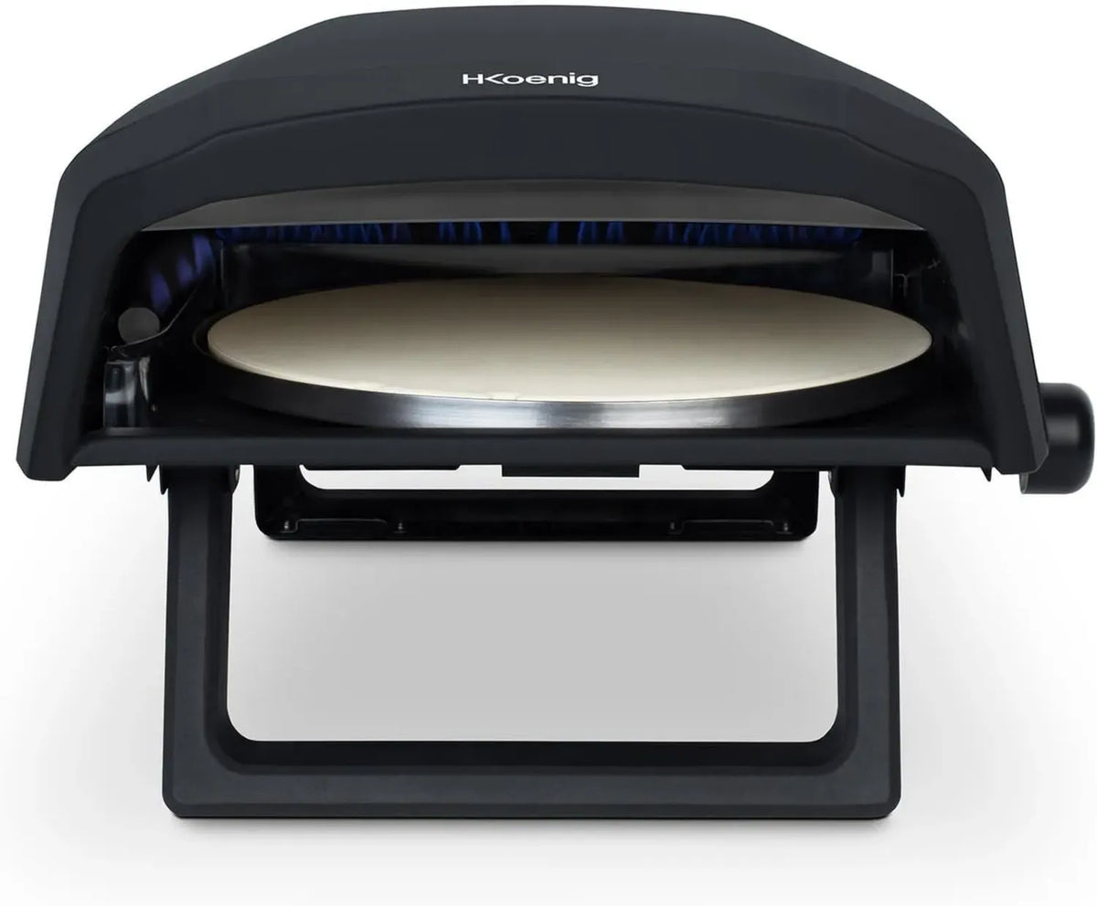Forno a gas per pizza H.Koenig GINO640, acciaio inox, 32 cm, pietra di cordierite, rotazione 360°, fino a 500°C, piedi pieghevoli e pala inclusa