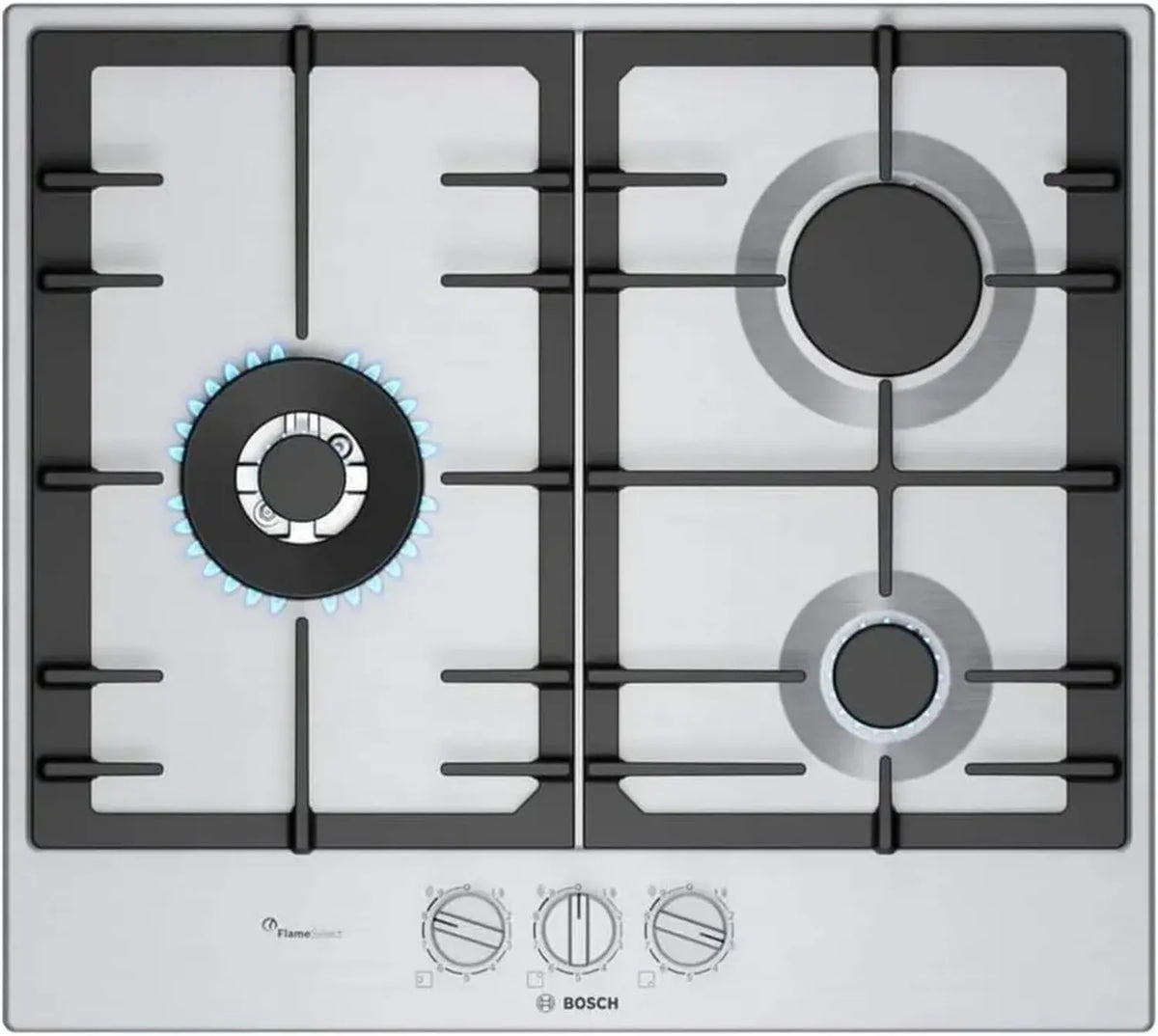 Bosch Serie 6 Piano cottura a gas 60 cm con 3 bruciatori in acciaio inox
