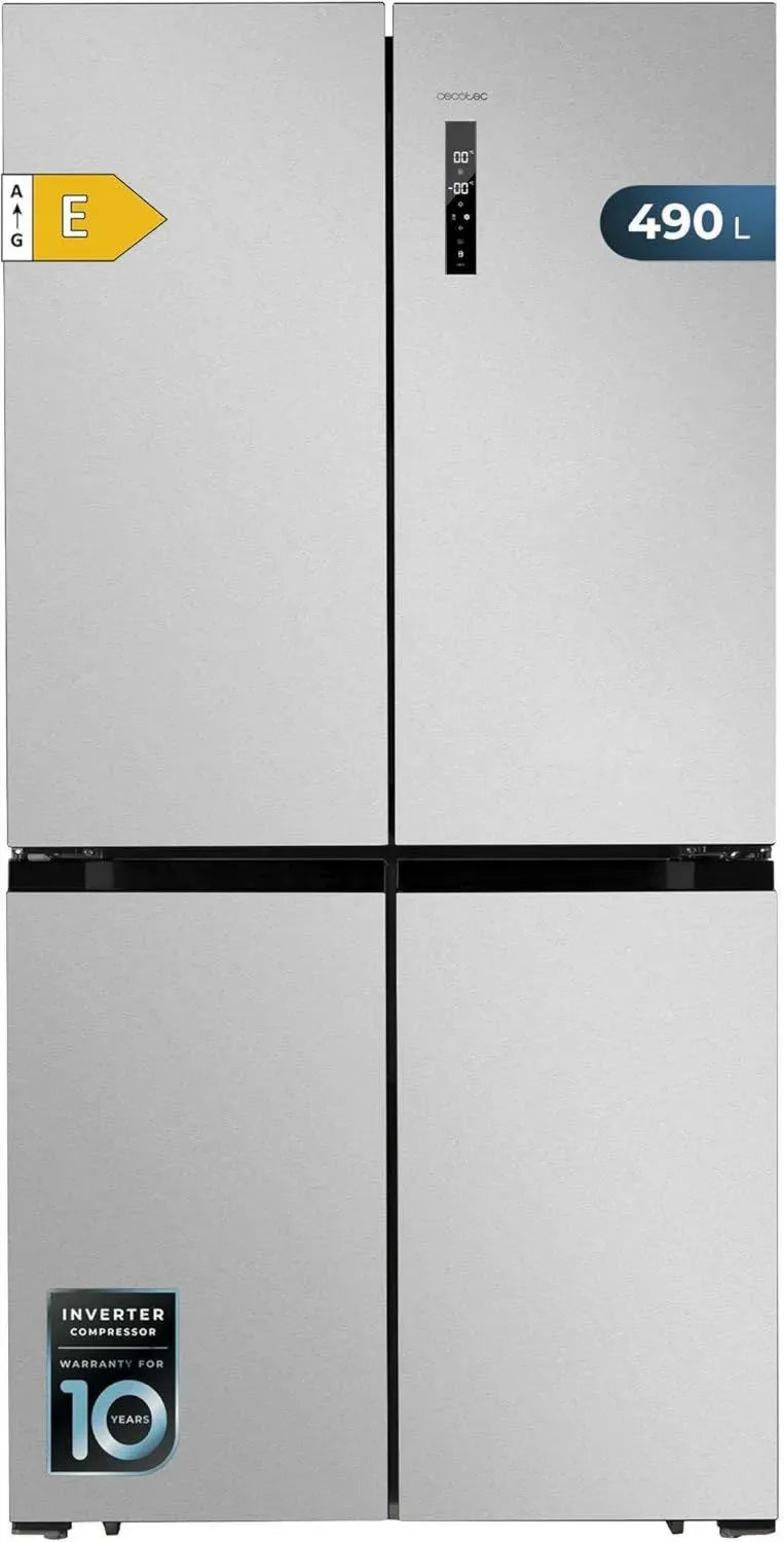 Cecotec Frigorifero Americano 4 Porte Inox 490L, Risparmio Energetico, Motore Inverter, Tecnologia NoFrost