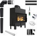 Inserto camino a legna Floki in acciaio nero 12 kW, efficienza 85%, BImSchV 2, potenza 10-16 kW, set completo accessori