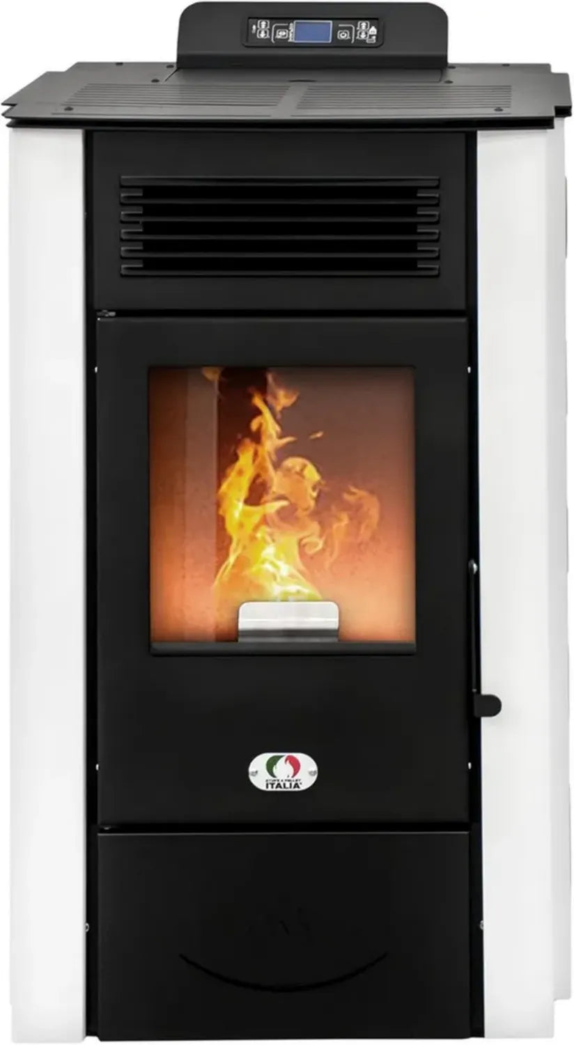 Stufa a Pellet Ventilata Colorado 15 kW - Efficienza 92%, Riscalda 140m², Autonomia 15 Ore, Programmazione 5 Livelli, Bianco