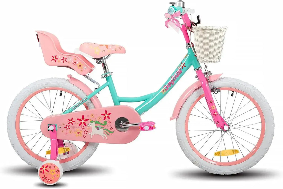 Bicicletta Unicorno per Bambine 2-9 Anni, Misure 12/14/16/18 Pollici con Seggiolino, Stabilizzatori e Cestino