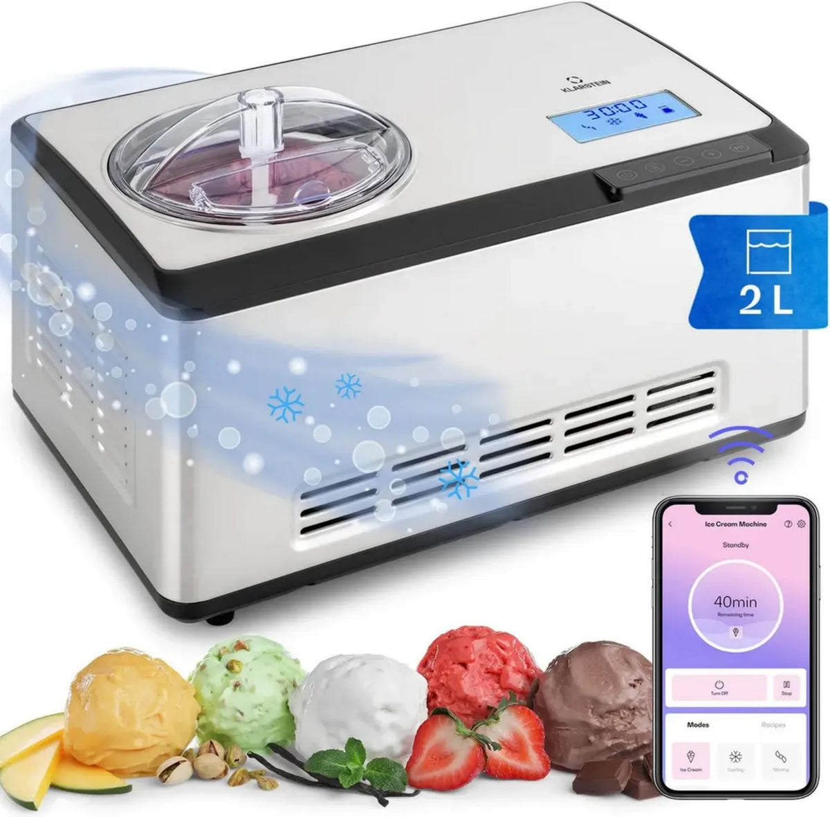 Macchina per Gelato Professionale Smart Klarstein con WiFi e App, 180W