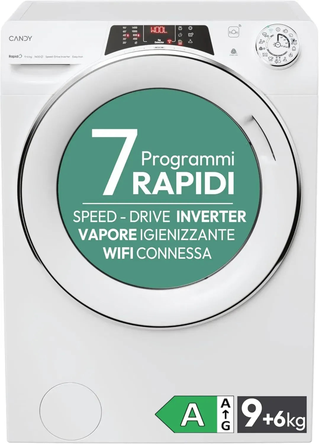 Lavatrice Asciugatrice Candy RapidÓ 9+6 Kg Wi-Fi, Classe A/D, 1400 RPM, Vapore, Bianca