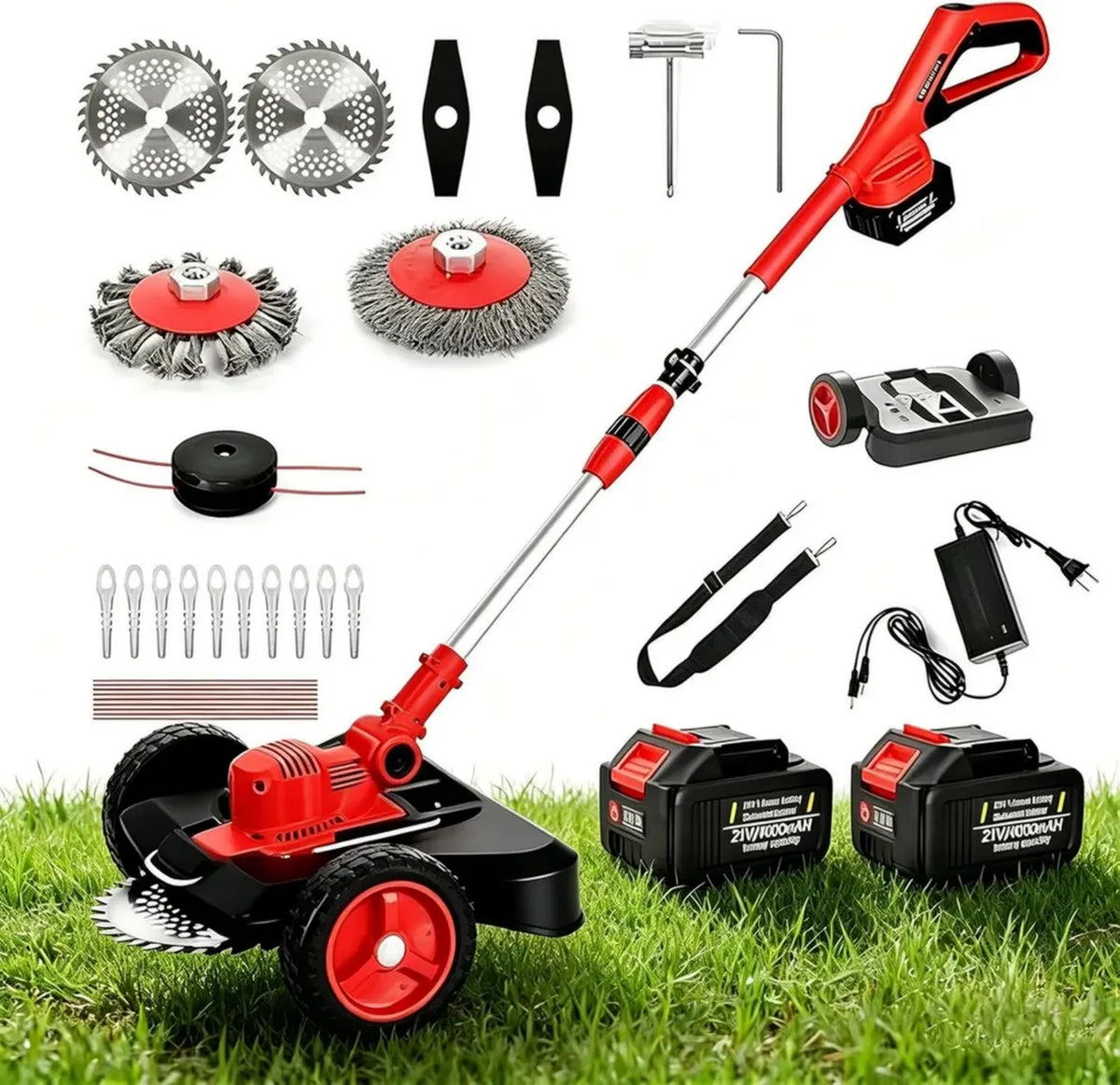 Rasaerba a Batteria 21V con 2 Batterie 4,0Ah e 4 Lame Diverse per Giardino