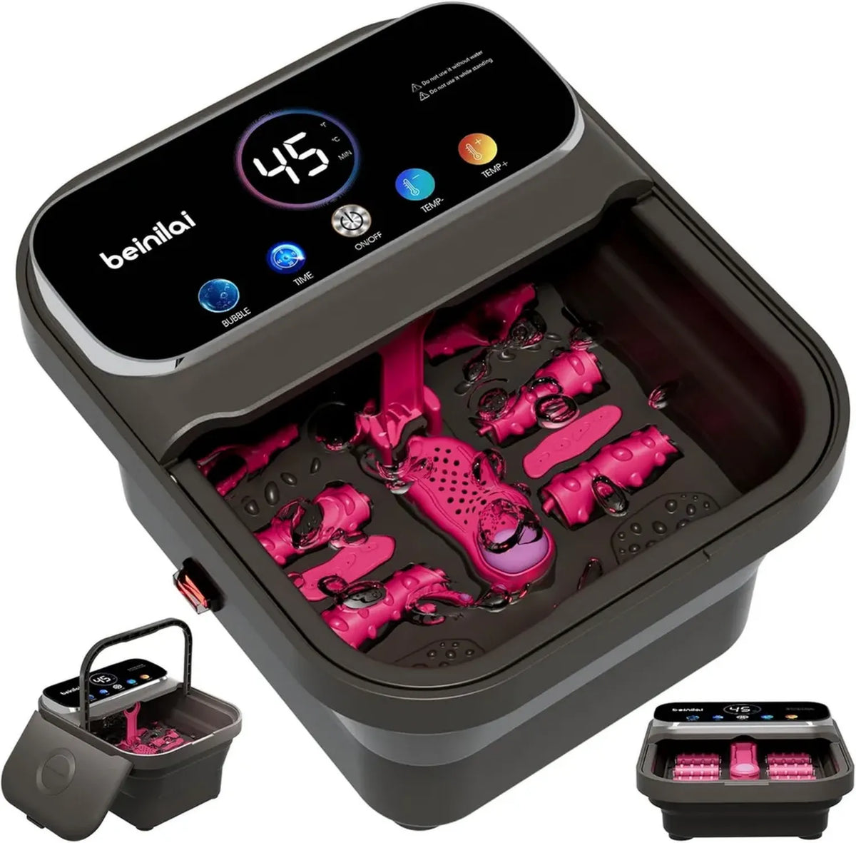 Vasca idromassaggio pieghevole portatile con display digitale, controllo temperatura e timer, massaggiatore con 6 rulli e bolle