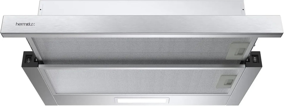 Hermitlux Cappa Aspirante da Incasso 60cm, Capacità 360m³/h, LED, Filtro Carbone, Evacuazione e Ricircolo