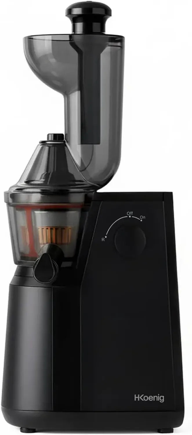 H.Koenig GSX24 Estrattore di Succo Verticale Senza BPA - Ampia Apertura da 82mm - 3 Filtri per Succhi e Sorbetti - Spremitura Lenta 50 Giri/min 400W