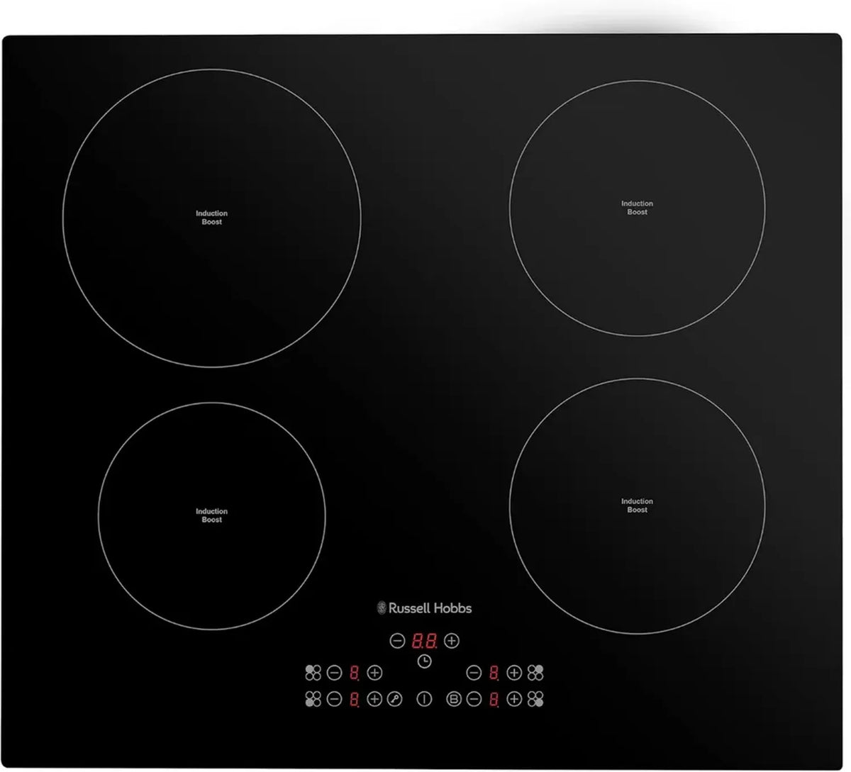 Piano cottura a induzione Russell Hobbs 59 cm, 4 zone, 9 livelli di potenza, controllo touch, spegnimento sicuro, timer LED