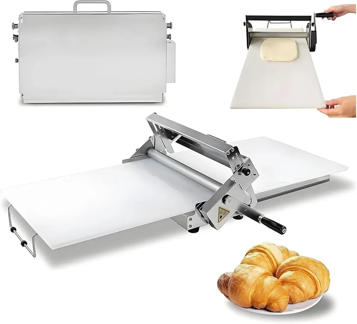 Macchina per Pasta Manuale Pieghevole, Sfogliatrice per Uso Commerciale e Domestico, Design Compatto con Spessore Regolabile, Ideale per Pizza e Croissant (Argento, 400)