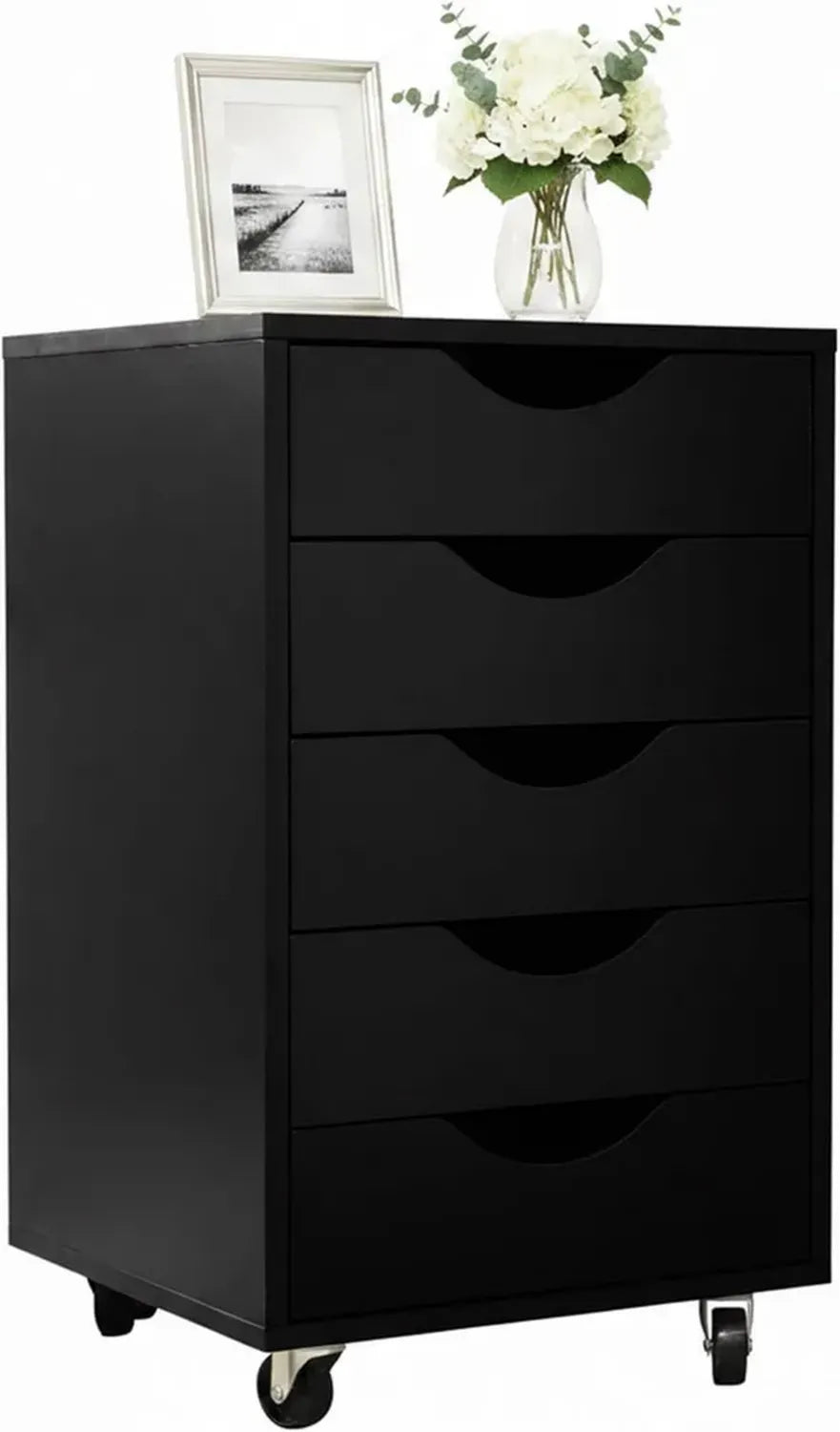 Cassettiera con Ruote 5 Cassetti, 66,5x40x40 cm, Nero, per Ufficio